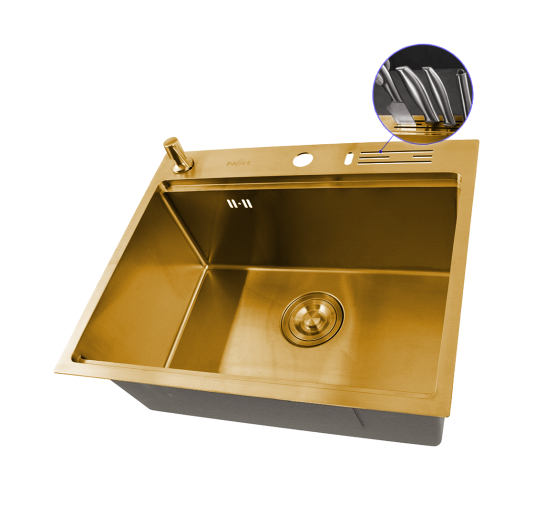 Мийка для кухні золота з нержавійки з PVD покриттям багатофункціональна Nett NG-5747