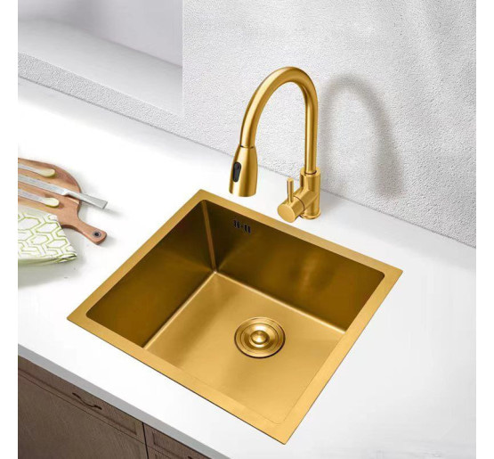 Золота мийка для кухні з нержавійки 50 см під стільницю Nett NG-5045