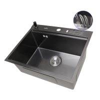 Мойка для кухни черная из нержавейки с PVD покрытием многофункциональная Nett NB-5747