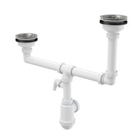 Сифон Alcaplast A454P для здвоєної мийки з нержавіючими решітками Ø115 і підведенням 