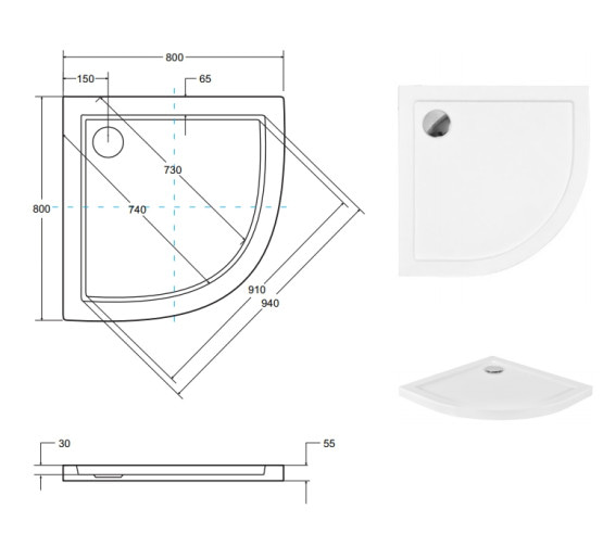 Душовий акриловий піддон Besco Aron 80  80x80x3