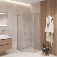 Скляна кутова душова кабіна розсувна SDG VICTORIA 90x90 см прозоре скло 8мм, профіль хром (індивідуальні розміри та кольори під замовлення)