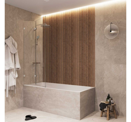 Скляна шторка-книжка для ванної SDG EDEM 80x150 см прозоре скло 8мм, профіль хром (індивідуальні розміри та кольори під замовлення)