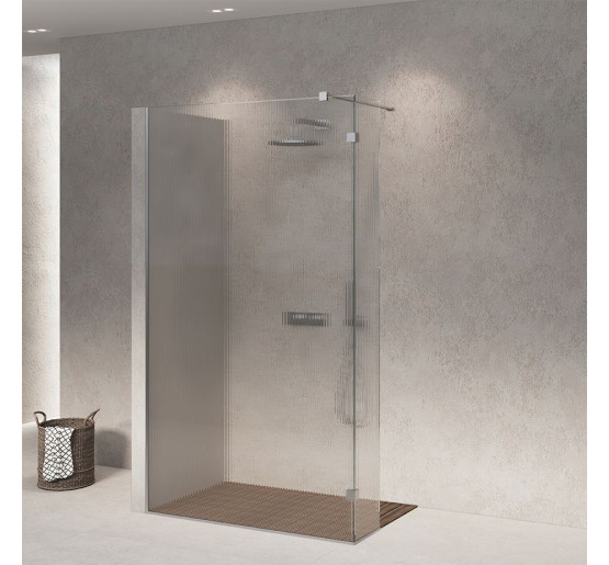 Скляна бездверна перегородка для душу SDG HELEN 80x60 см прозоре скло 8мм, профіль хром (індивідуальні розміри та кольори під замовлення)