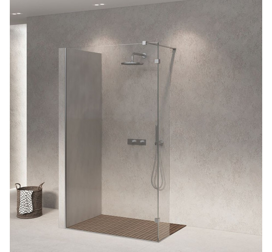 Скляна бездверна перегородка для душу SDG HELEN 80x60 см прозоре скло 8мм, профіль хром (індивідуальні розміри та кольори під замовлення)