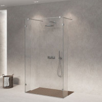 Скляна бездверна перегородка для душу SDG WALLAMAN 60x120 см прозоре скло 8мм, профіль хром (індивідуальні розміри та кольори під замовлення)