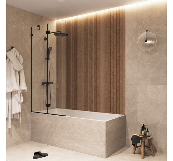 Стеклянная шторка для ванной SDG MONTE 80x150 см с открывающейся частью, прозрачное стекло 8мм, профиль хром (индивидуальные размеры и цвета под заказ)