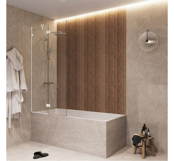 Стеклянная шторка для ванной SDG MONTE 80x150 см с открывающейся частью, прозрачное стекло 8мм, профиль хром (индивидуальные размеры и цвета под заказ)