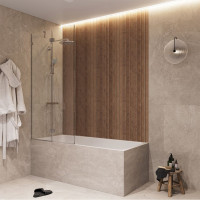 Скляна шторка для ванної SDG MONTE 80x150 см з відкривною частиною, прозоре скло 8мм, профіль хром (індивідуальні розміри та кольори під замовлення)