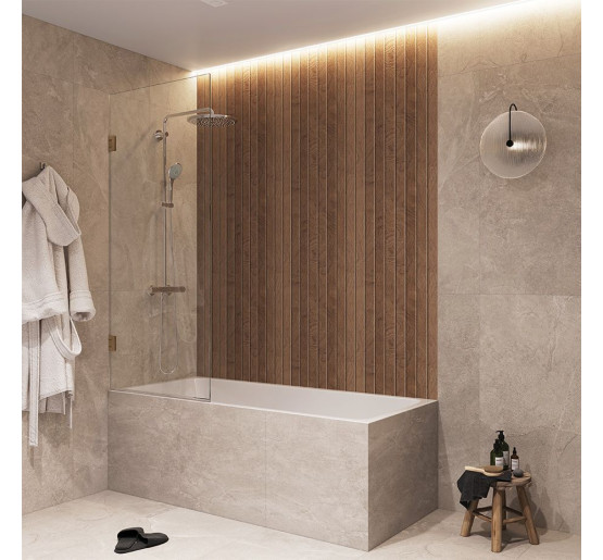 Скляна відкривна шторка для ванної SDG RIVA 80x150 см прозоре скло 8мм, профіль хром (індивідуальні розміри та кольори під замовлення)