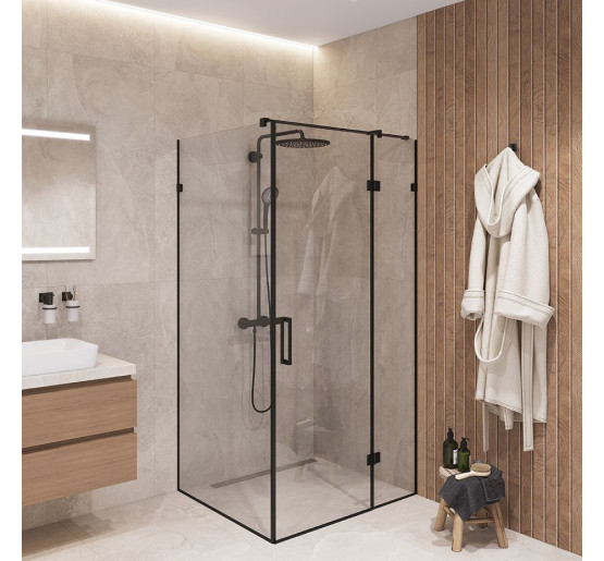 Скляна душова кабіна SDG CRISTAL 90x80 см прозоре скло 8мм, профіль хром (індивідуальні розміри та кольори під замовлення)