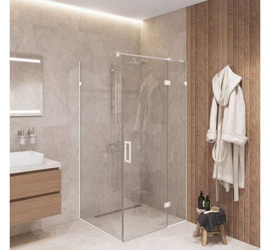 Скляна душова кабіна SDG CRISTAL 90x80 см прозоре скло 8мм, профіль хром (індивідуальні розміри та кольори під замовлення)