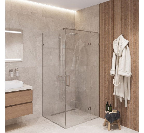 Скляна душова кабіна SDG CRISTAL 90x80 см прозоре скло 8мм, профіль хром (індивідуальні розміри та кольори під замовлення)