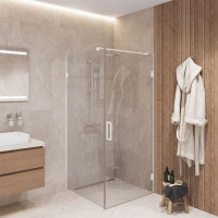 Скляна відкривна кутова душова кабіна SDG RAIN 80x80 см прозоре скло 8мм, профіль хром (індивідуальні розміри та кольори під замовлення)