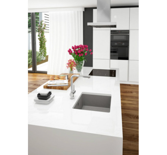 Гранитная кухонная мойка под столешницу Deante Corda серый металлик (ZQA S10B) 