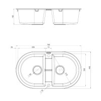 Гранитная кухонная мойка 2 чаши без крыла для сушки Deante Piva бежевый (ZQI 720B) 