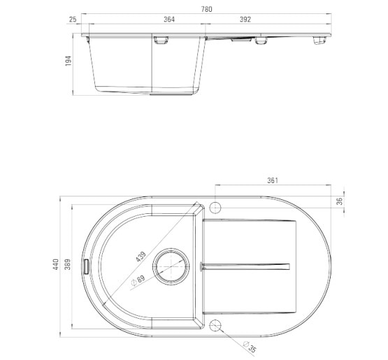 Гранитная кухонная мойка с крылом для сушки Deante Piva графитовый (ZQI 211B) 