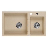 Гранітна кухонна мийка 2 чаші без крила для сушки Deante Piva бежевий (ZQI 7203) 