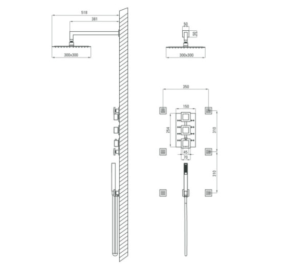 Душова панель прихованого монтажу з термостатичним змішувачем Deante Multi-System хром (NAC 090T)