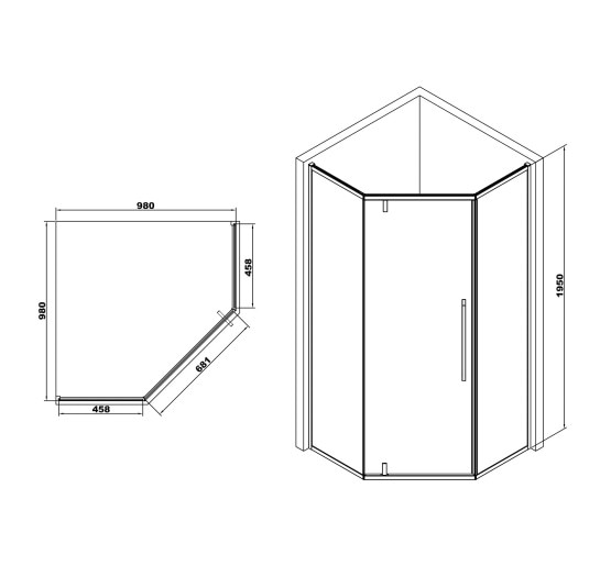 П'ятикутна душова кабіна з піддоном Eger A LÁNY 100x100 з прозорим склом (599-553)