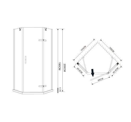 П'ятикутна душова кабіна без піддону Eger STEFANI 100x100 з прозорим склом (599-535-100/1)