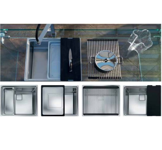 Кухонная мойка Franke Centinox CEX 610-50 / 210-50 (127.0187.266) нержавеющая сталь - монтаж врезной или в уровень со столешницей - полированная разделочная доска, сушилка и коландер в комплекте