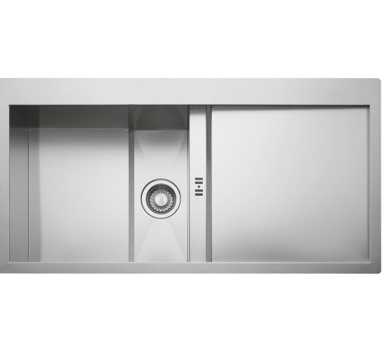 Кухонная мойка Franke Crystal Line CLV 214 (127.0306.387) полированная - монтаж врезной или в уровень со столешницей - нержавеющая сталь / Черное стекло крыло слева