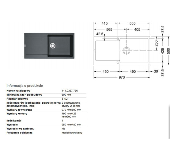 Кухонна мийка Franke MARIS MRG 611-97 XL grafit 970x500 (114.0367.736)