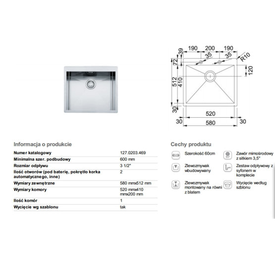 Кухонна мийка Franke PLANAR PPX 210-58 TL 580x512 полірована (127.0203.469)