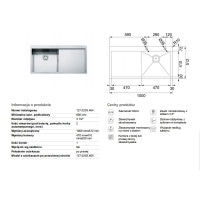 Кухонная мойка Franke PLANAR PPX 211 TL 1000x512 крыло справа (127.0203.464)