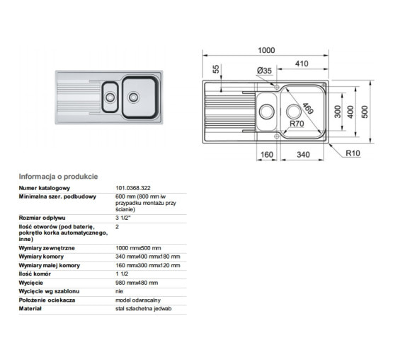 Кухонна мийка Franke SMART SRX 651 1000x500 (101.0368.322)