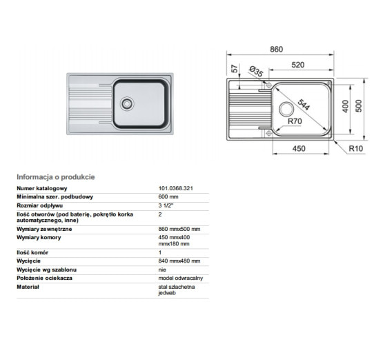 Кухонная мойка Franke SMART SRX 611-86 XL 860x500 (101.0456.705)