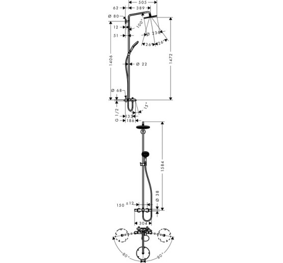 Душова система Hansgrohe Raindance Select S 240 Showerpipe з термостатом (27117000)