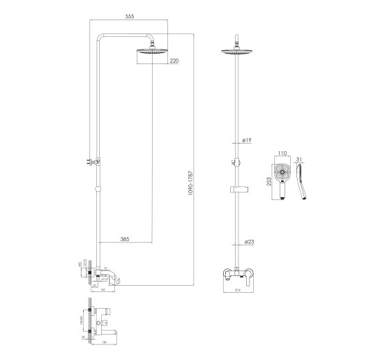 Комплект душевая система со смесителем для ванны Imprese BILA DESNE хром (T-10155+100014)