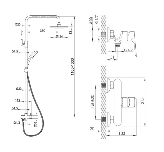 Комплект змішувач для душу з душовою системою Imprese KUCERA хром (SET20220128)