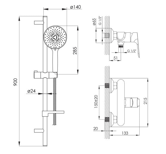 Комплект змішувач для душу з душовою стійкою Imprese KUCERA хром (SET20220127)