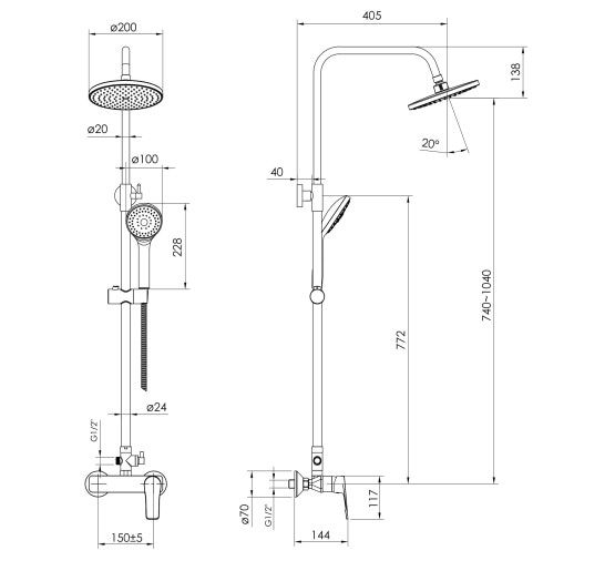 Комплект змішувач для душу з душовою системою Imprese VITE хром (t03007401AA)