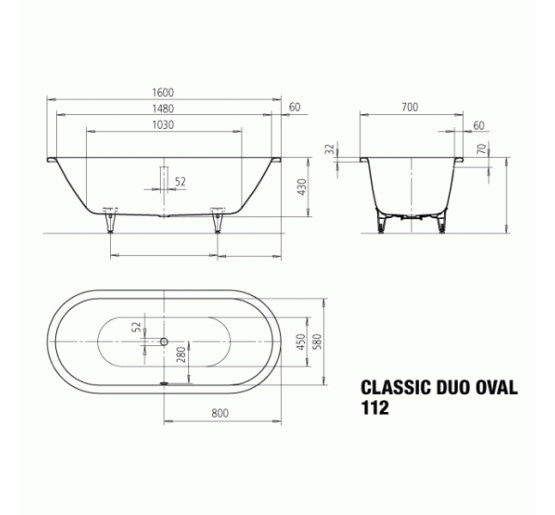 Ванна Kaldewei Classic Duo Oval (mod 112) 160x70 біла (291300010001)