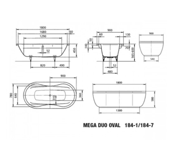 Ванна Kaldewei Mega Duo Oval (mod 184-1) 180x90 белая (223800013001)