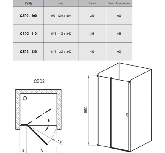 Душові двері Ravak Chrome CSD2-100 білий/transparent (0QVAC100Z1)