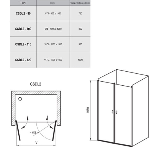 Душові двері Ravak Chrome CSDL2-90 білий/transparent (0QV7C10LZ1)