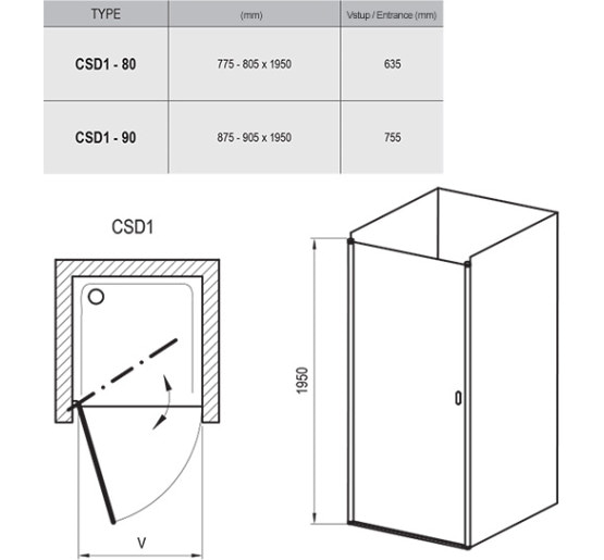 Душевые двери Ravak Chrome CSD1-80 сатин/transparent (0QV40U00Z1)
