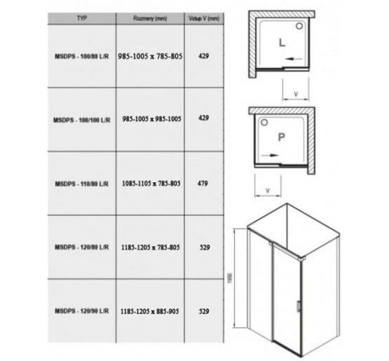 Душова кабіна Ravak Matrix MSDPS-100/80 L білий/transparent (0WLA4100Z1)