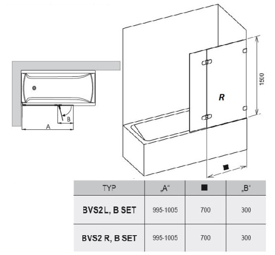 Штора для ванни Ravak BVS2-100 R хром/Transparent (7UPA0A00Z1)