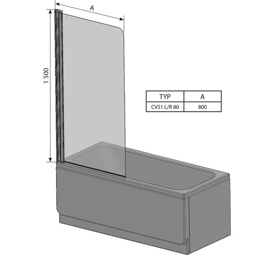 Штора для ванни Ravak CVS1-80 R білий/Transparent (7QR40100Z1)