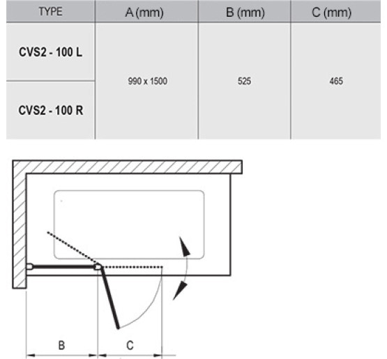 Штора для ванни Ravak CVS2-100 L сатин/Transparent (7QLA0U00Z1)