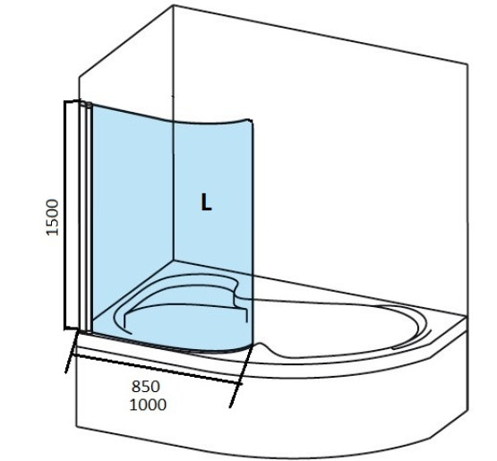Штора для ванны Ravak CVSK1 ROSA 140/150 L полир. алюм./Transparent (7QLM0C00Y1)