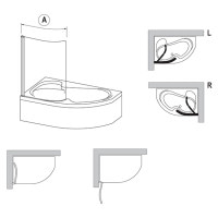 Штора для ванны Ravak CVSK1 ROSA 160/170 R белый/Transparent (7QRS0100Y1)