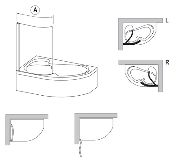 Штора для ванни Ravak CVSK1 ROSA 140/150 R білий/Transparent (7QRM0100Y1)