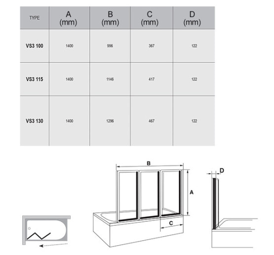 Штора для ванны Ravak VS3 100 сатин/Transparent (795P0U00Z1)
